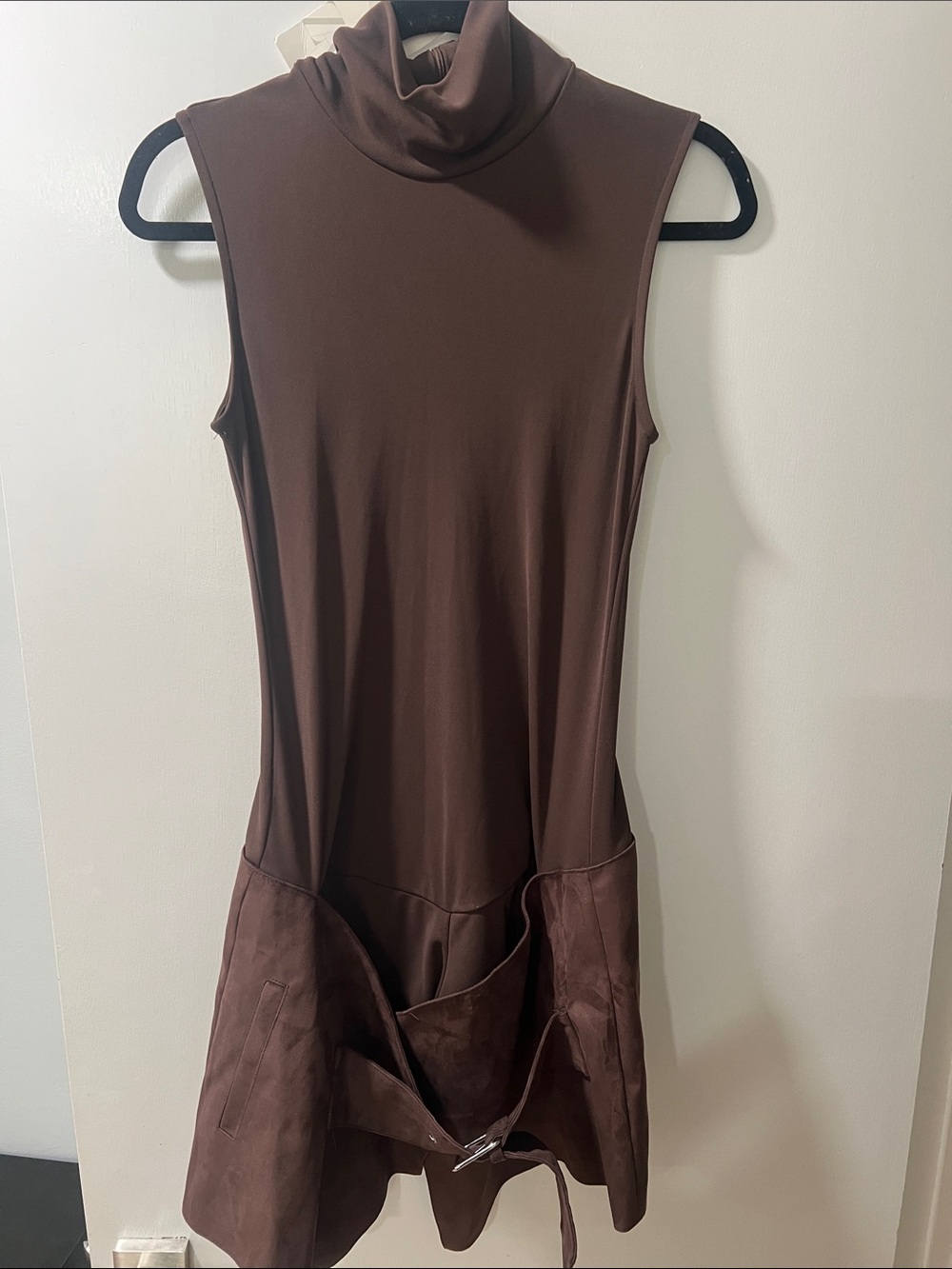 NWT! Zara brown mock neck mini dress with suede belted bottom